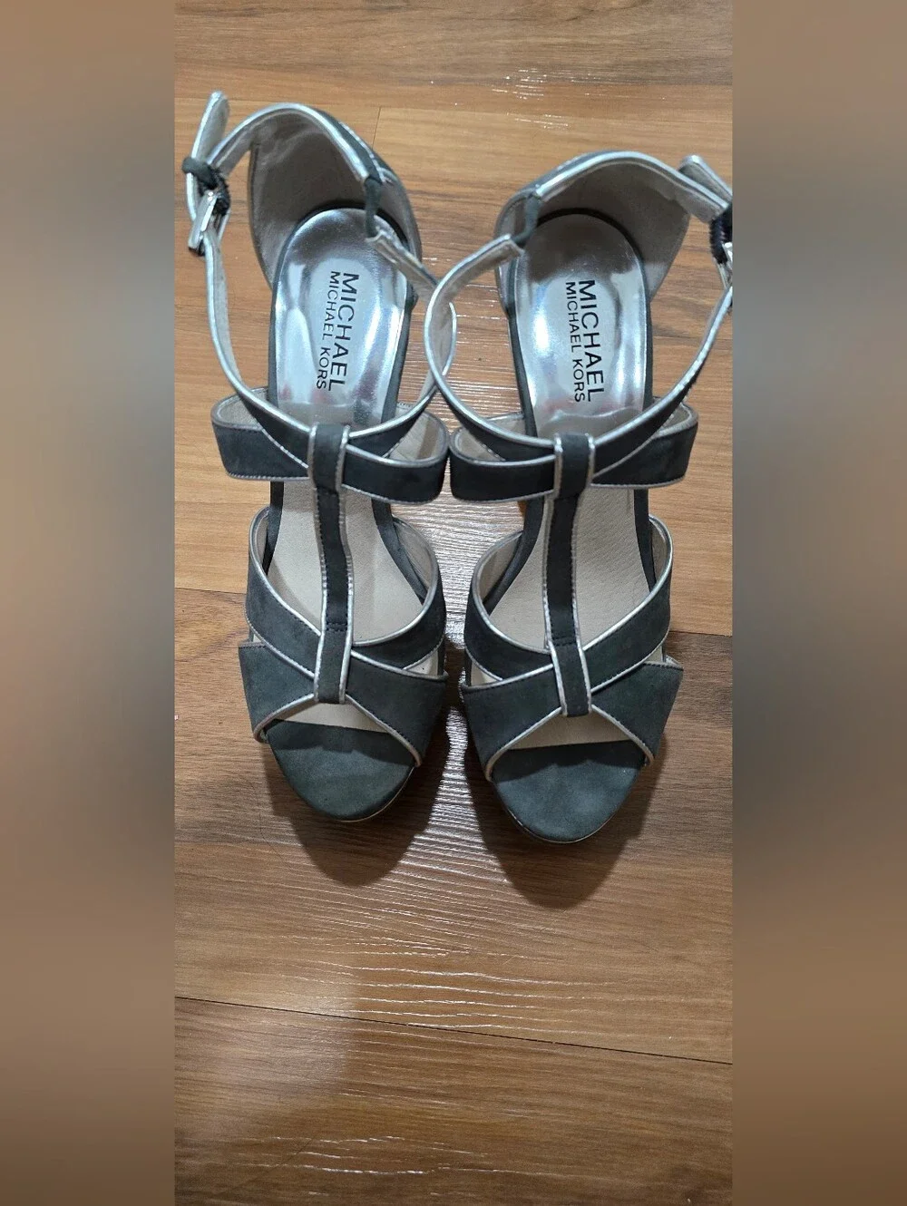 Women's Gray Suede Platform Strappy High Heels